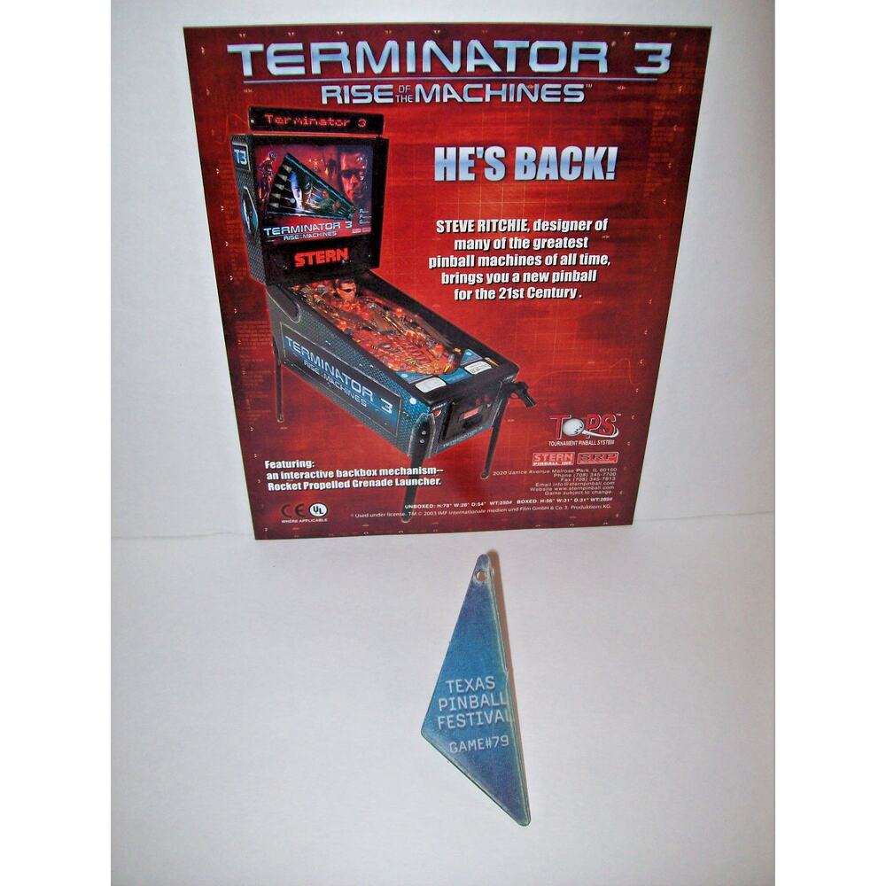 Terminator 3 Pinball Machine FLYER And Plastic Promo Keychain Stern Original NOS